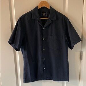 Portuguese Flannel Seersucker Camp Collar Shirt - Navy, Size M